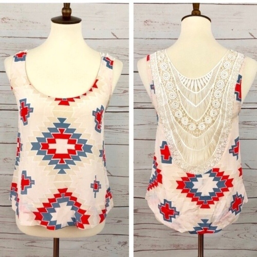 Myne Ashley Ann Silk Guipure Lace Back Tank Top M